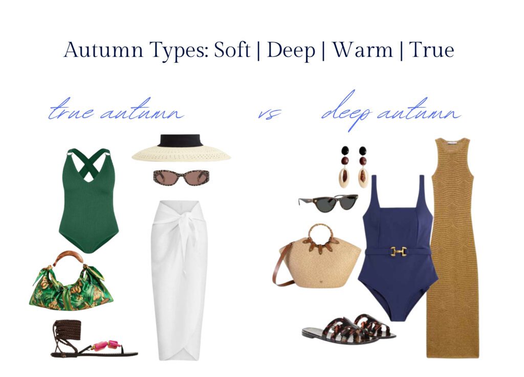 Types of Autumn Color Analysis outfit examples. True autumn and Deep autumn