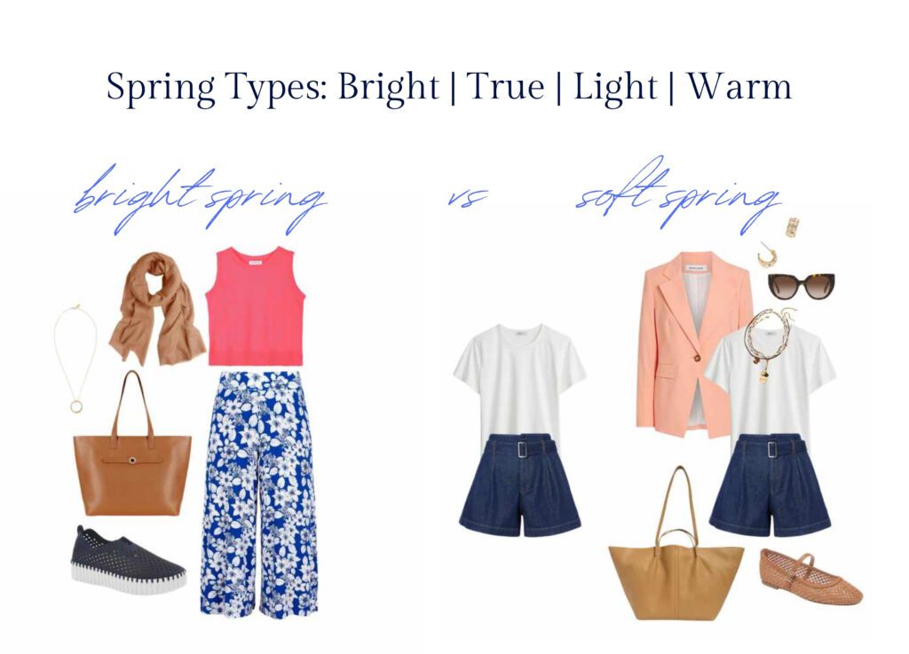 Spring Color Season Subset Examples with Outfits from Bright Spring and Soft Spring