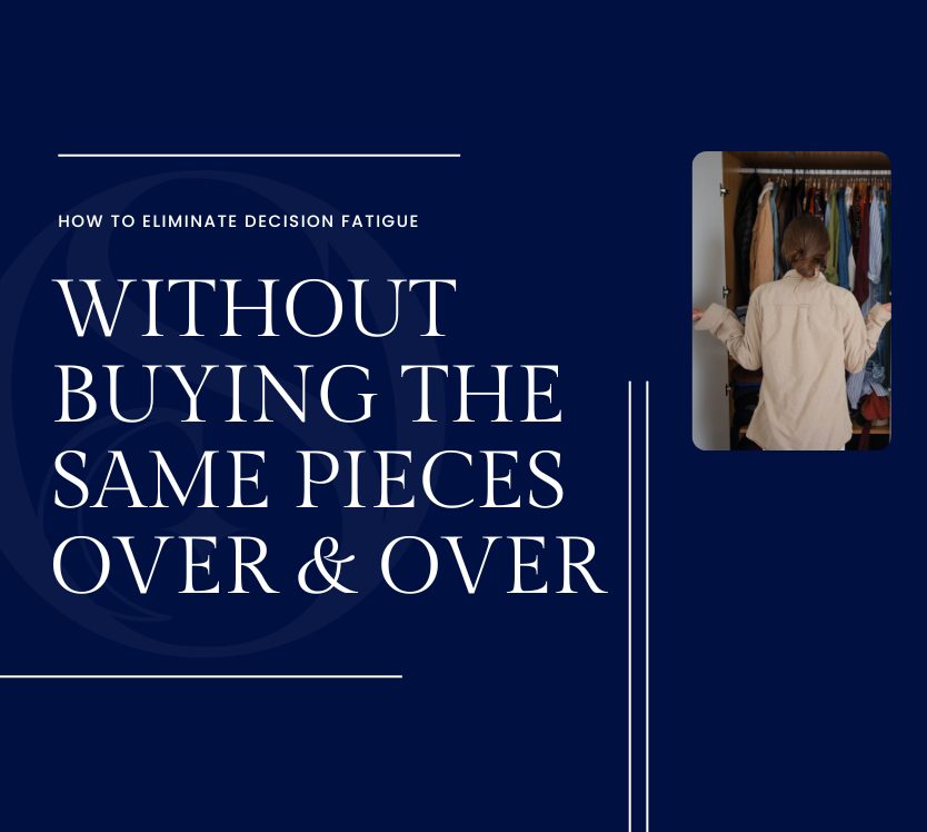 Blog Cover Image with a photo of a woman looking into her wardrobe and looking confused